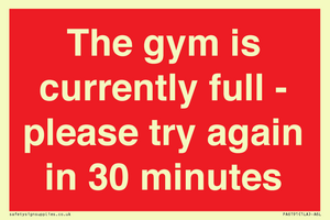 The gym is currently full - please try again in 30 minutes
